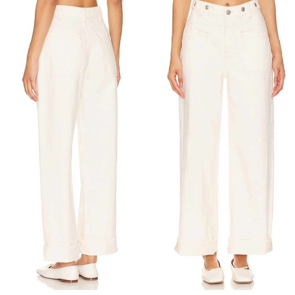NWT FREE PEOPLE Palmer Jeans Cuffed Wide Leg Eggshell White Cream Pants 27